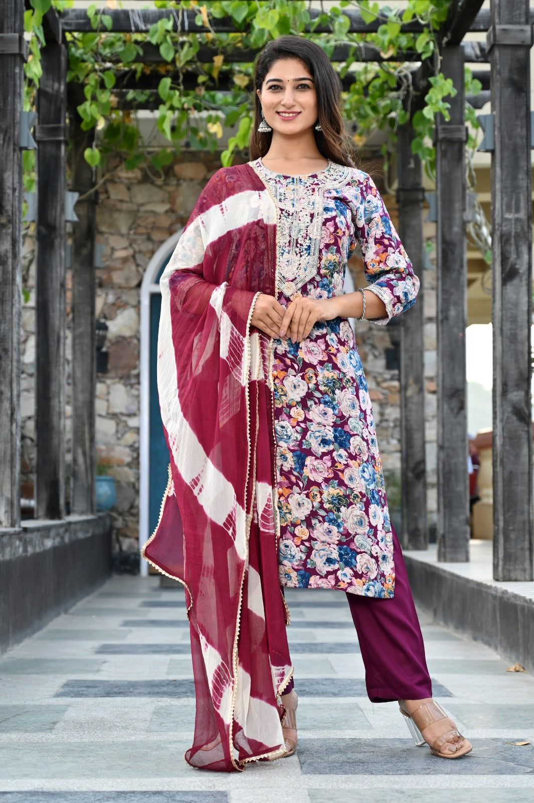 Vinay Tumbaa Brings Trending Pure Dola Silk Floral Print Kurti With Cotton  Pants